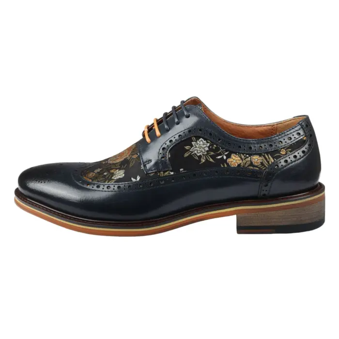 Men's Shoes Floral Print Leather Oxford Brogue Lace Up Formal Dress Shoe - Image 22