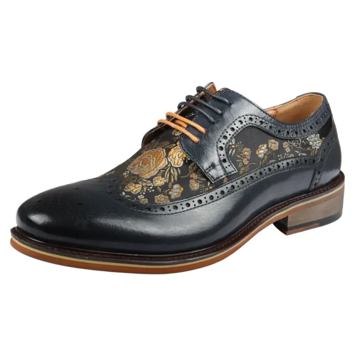 Men's Shoes Floral Print Leather Oxford Brogue Lace Up Formal Dress Shoe - Image 27