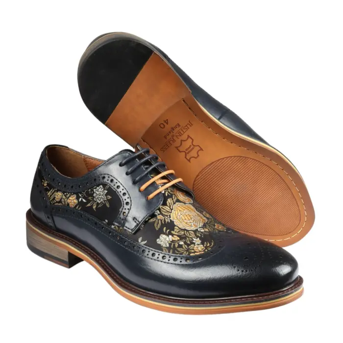 Men's Shoes Floral Print Leather Oxford Brogue Lace Up Formal Dress Shoe - Image 26