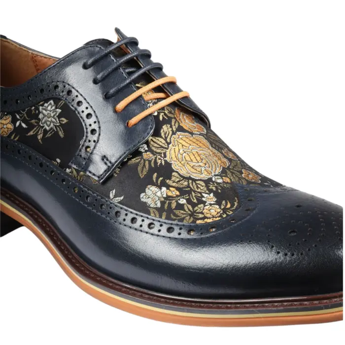 Men's Shoes Floral Print Leather Oxford Brogue Lace Up Formal Dress Shoe - Image 24
