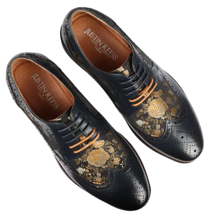 Men's Shoes Floral Print Leather Oxford Brogue Lace Up Formal Dress Shoe - Image 23