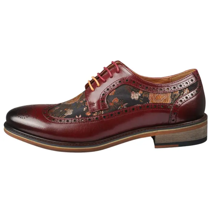 Men's Shoes Floral Print Leather Oxford Brogue Lace Up Formal Dress Shoe - Image 29