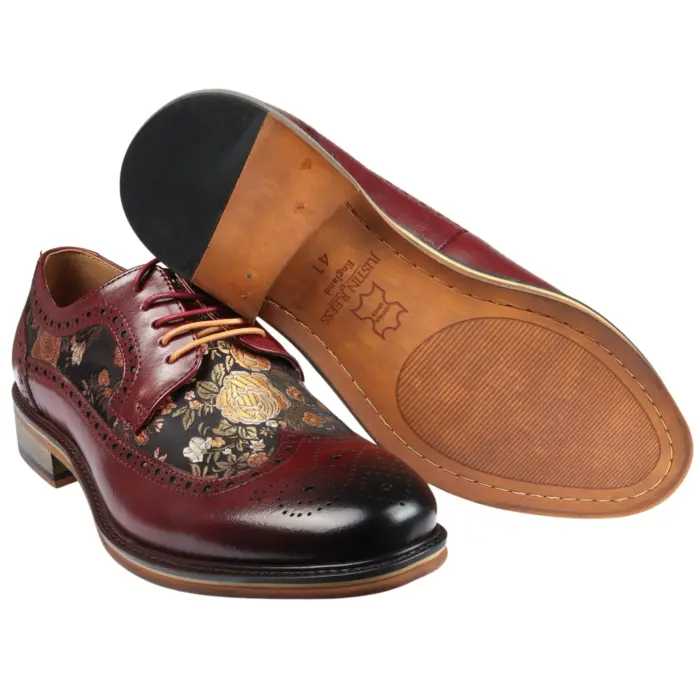 Men's Shoes Floral Print Leather Oxford Brogue Lace Up Formal Dress Shoe - Image 34