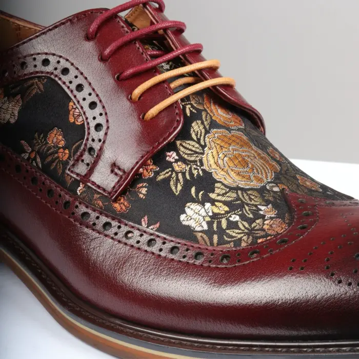 Men's Shoes Floral Print Leather Oxford Brogue Lace Up Formal Dress Shoe - Image 32