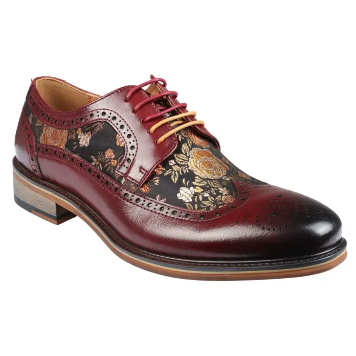 Men's Shoes Floral Print Leather Oxford Brogue Lace Up Formal Dress Shoe - Image 30