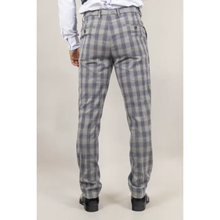 Men's Trousers Grey Blue Checked Casual Formal Pants - Image 3