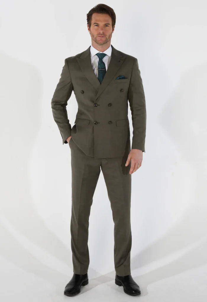 Men's Suit 2 Piece Sage Green Double Breasted Tailored Fit Summer Wedding - Image 2