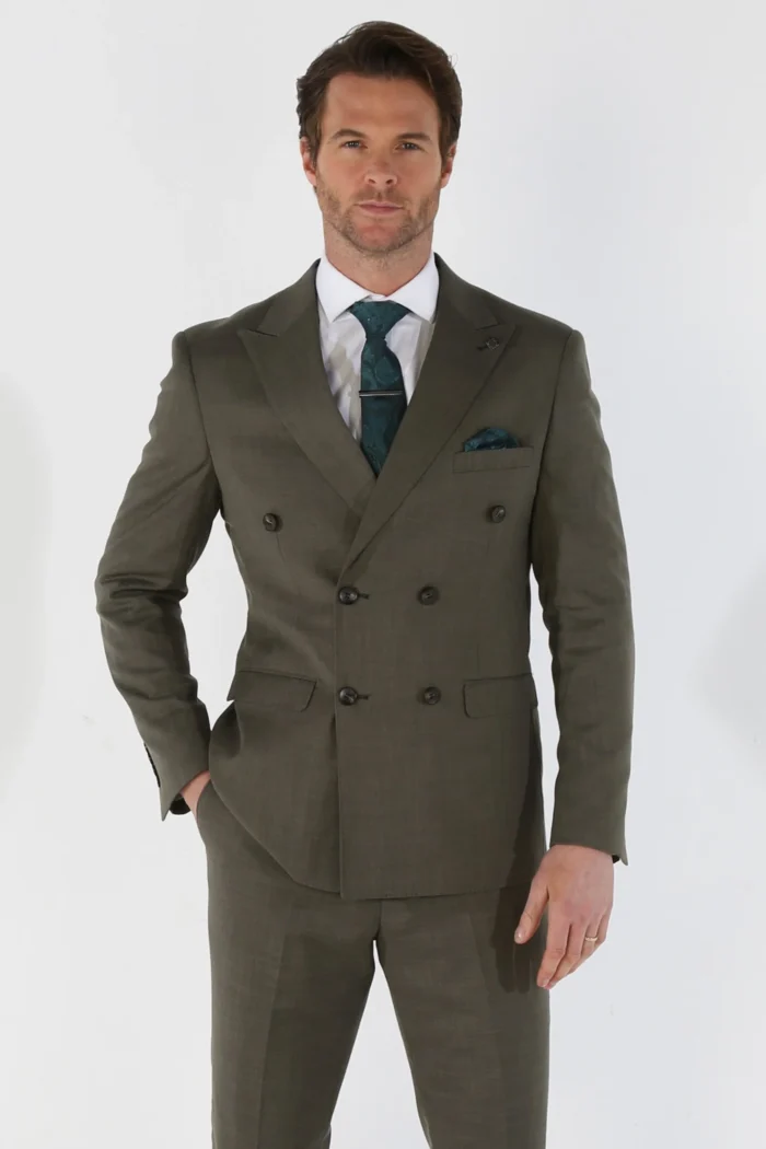 Men's Suit 2 Piece Sage Green Double Breasted Tailored Fit Summer Wedding - Image 1