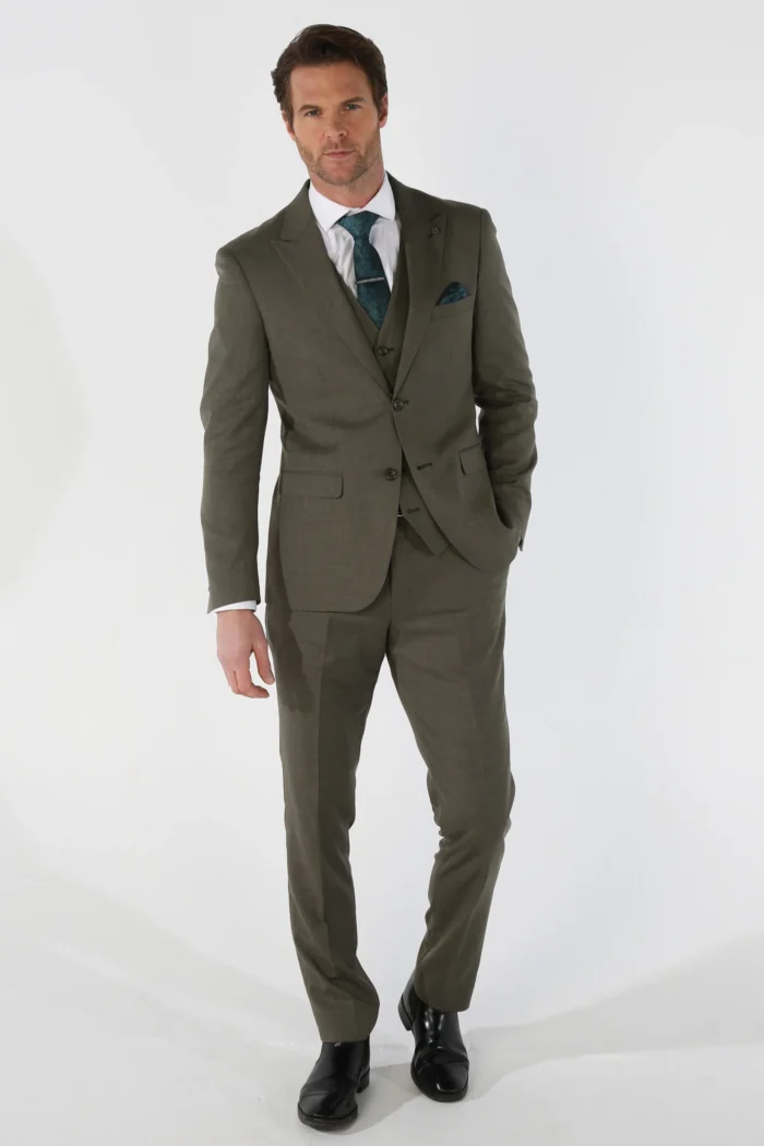 Men's Suit 3 Piece Sage Green Tailored Fit Summer Wedding - Image 2