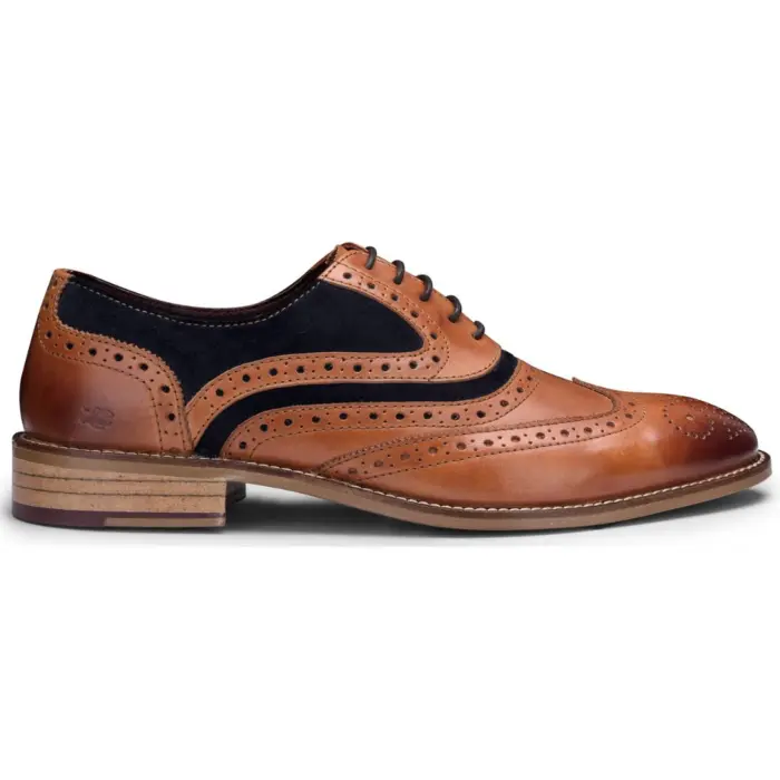 Mens Real Leather Shoes Brogues 1920s Suede Tweed Laced Smart Formal - Image 1