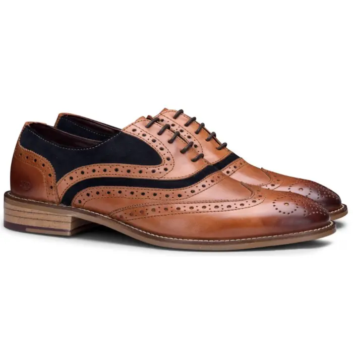 Mens Real Leather Shoes Brogues 1920s Suede Tweed Laced Smart Formal - Image 2