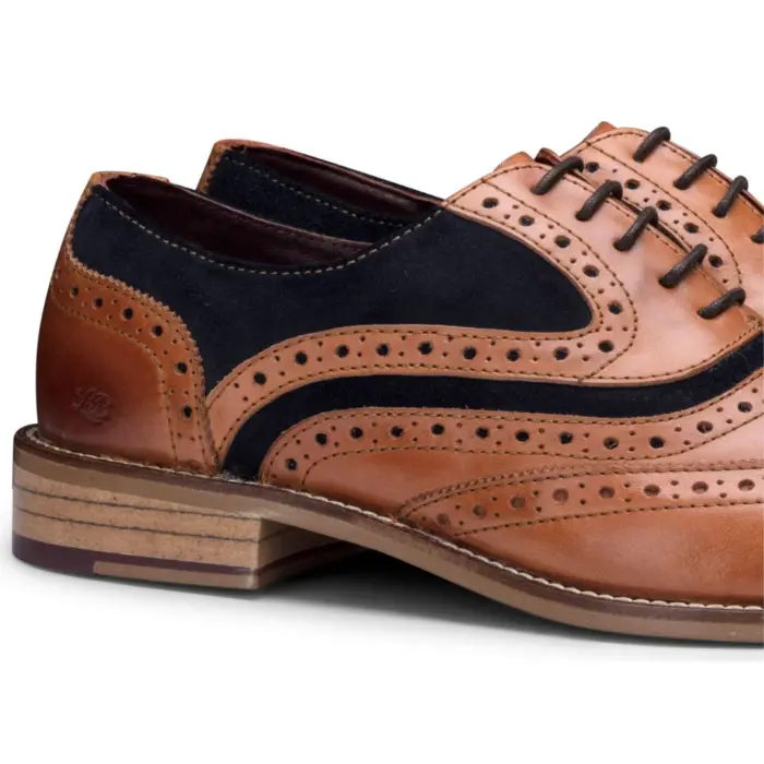 Mens Real Leather Shoes Brogues 1920s Suede Tweed Laced Smart Formal - Image 7