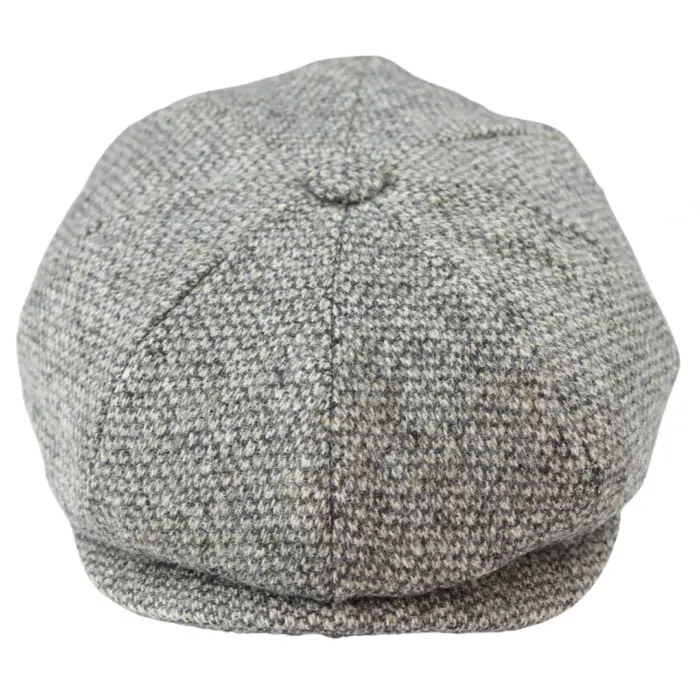 Mens 8 Panel Baker Boy Cap Shelby Hat Wool VIntage Tweed Classic Light Grey Razor - Image 1