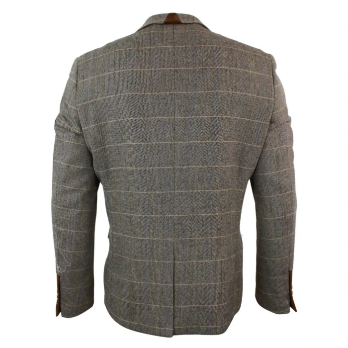 Mens Herringbone Tweed Marc Darcy Tan Brown Slim Fit 2 Button Blazer Check Jacket - Image 4