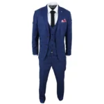 Mens Marc Darcy 3 Piece Suit Blue Prince Of Wales Black Check Vintage Retro - Image 3