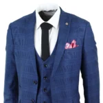 Mens Marc Darcy 3 Piece Suit Blue Prince Of Wales Black Check Vintage Retro - Image 4