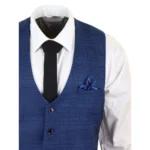 Mens Marc Darcy 3 Piece Suit Blue Prince Of Wales Black Check Vintage Retro - Image 7
