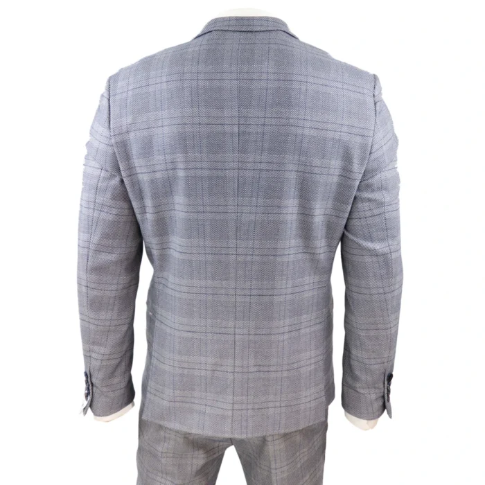 Mens Marc Darcy 3 Piece Suit Grey Prince Of Wales Blue Check Vintage Retro - Image 8