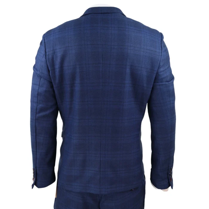 Mens Marc Darcy 3 Piece Suit Blue Prince Of Wales Black Check Vintage Retro - Image 8
