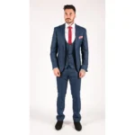 Mens Marc Darcy 3 Piece Suit Blue Prince Of Wales Black Check Vintage Retro - Image 2