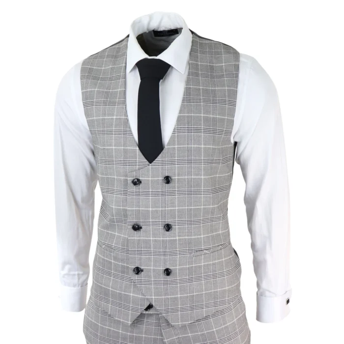 Mens Marc Darcy Grey Prince Of Wales Check Suit Ross Office Wedding Slim Fit Classic - Image 5