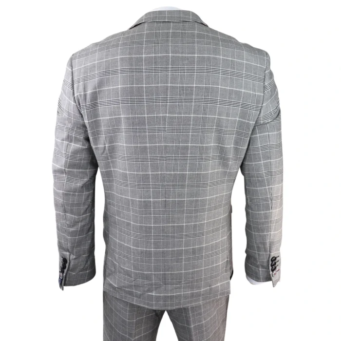Mens Marc Darcy Grey Prince Of Wales Check Suit Ross Office Wedding Slim Fit Classic - Image 6