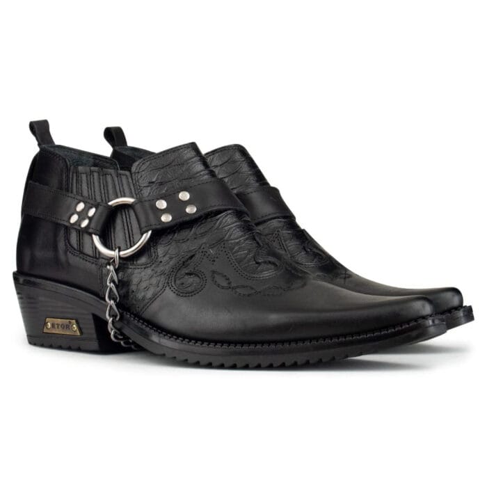 Mens Real Leather Croc Cowboy Riding Shoes Belt Chain Western Cuban Heel Dancing - Image 2