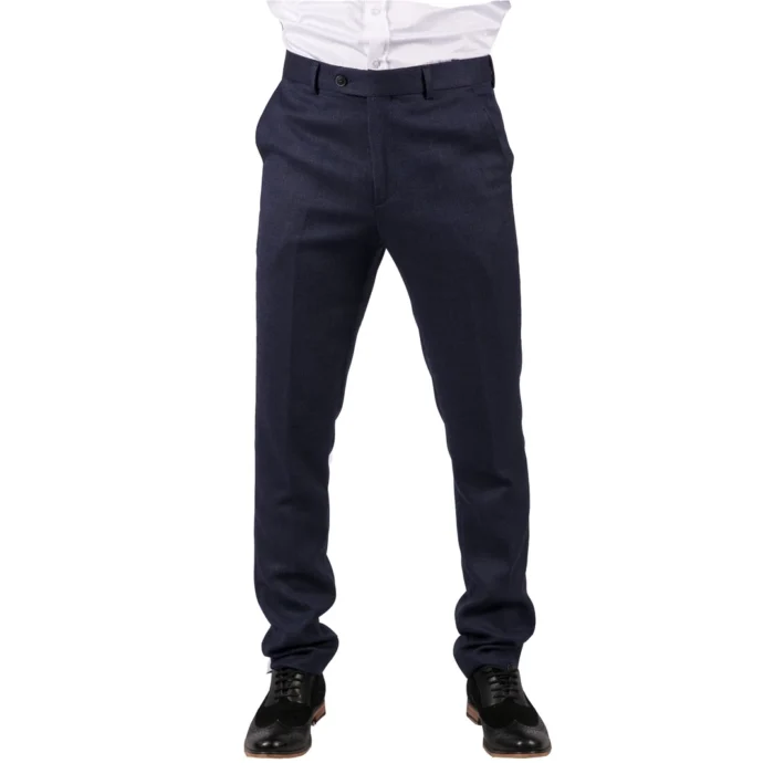 Mens Black Tweed Trousers Check Vintage 1920s Gatsby Blinders Tailored Fit Grey Blue - Image 1