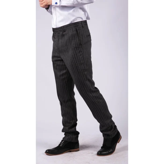 Mens Black Tweed Trousers Check Vintage 1920s Gatsby Blinders Tailored Fit Grey Blue - Image 11