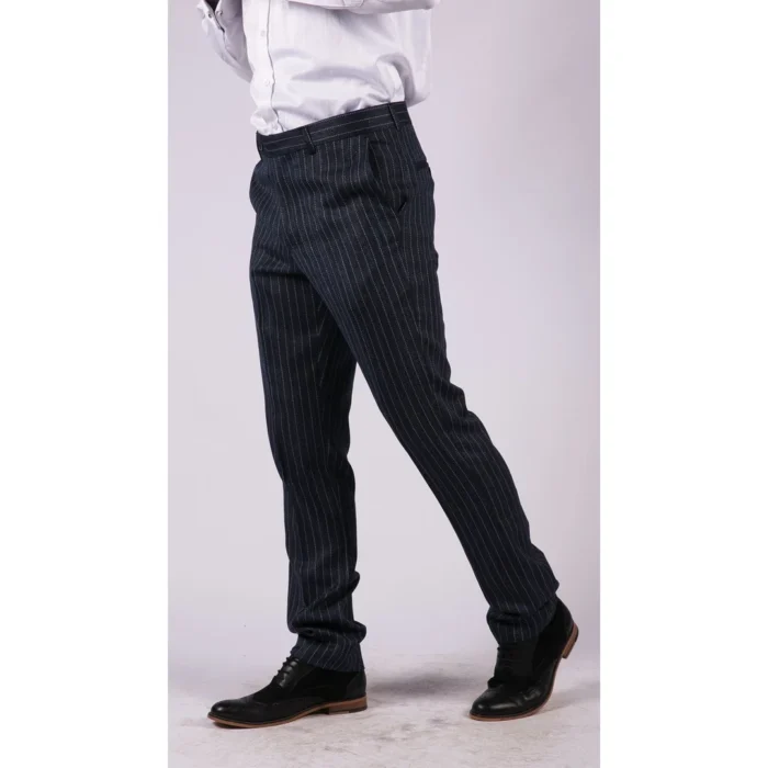 Mens Black Tweed Trousers Check Vintage 1920s Gatsby Blinders Tailored Fit Grey Blue - Image 13