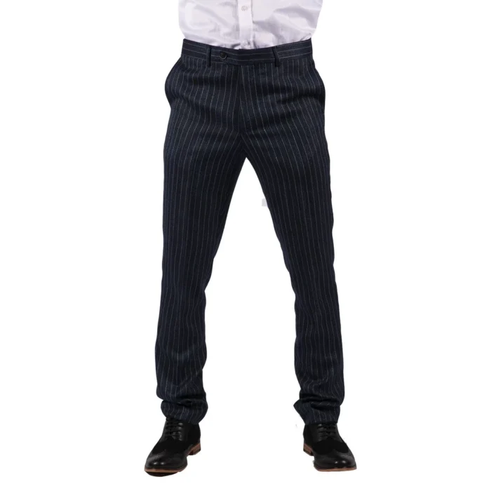 Mens Black Tweed Trousers Check Vintage 1920s Gatsby Blinders Tailored Fit Grey Blue - Image 15