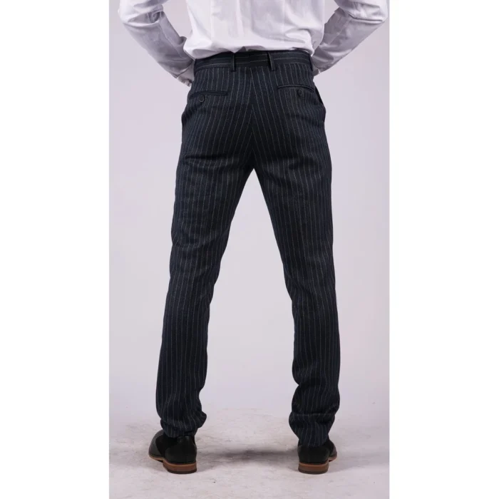 Mens Black Tweed Trousers Check Vintage 1920s Gatsby Blinders Tailored Fit Grey Blue - Image 14