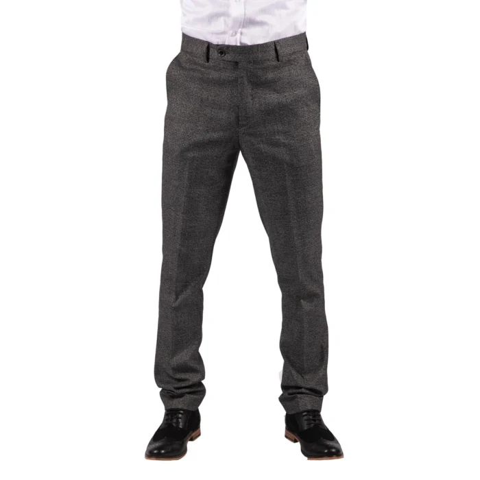 Mens Black Tweed Trousers Check Vintage 1920s Gatsby Blinders Tailored Fit Grey Blue - Image 19