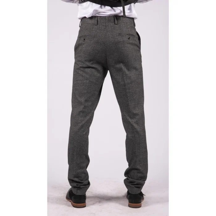 Mens Black Tweed Trousers Check Vintage 1920s Gatsby Blinders Tailored Fit Grey Blue - Image 21