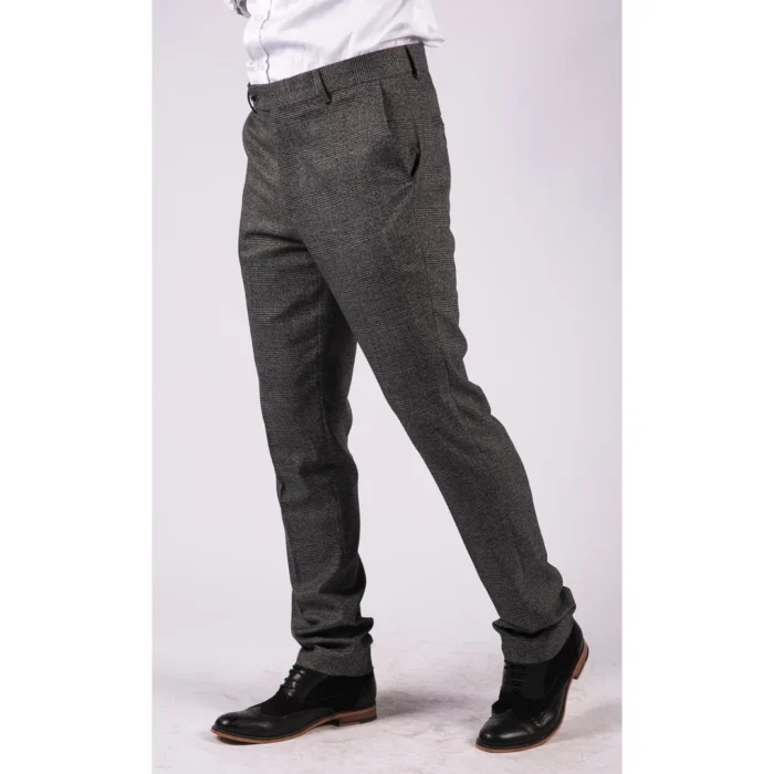 Mens Black Tweed Trousers Check Vintage 1920s Gatsby Blinders Tailored Fit Grey Blue - Image 20