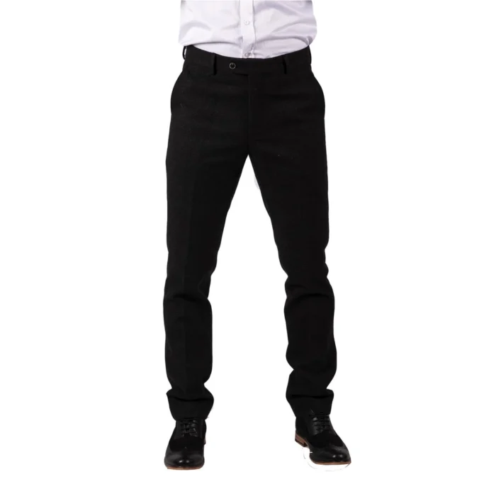 Mens Black Tweed Trousers Check Vintage 1920s Gatsby Blinders Tailored Fit Grey Blue - Image 22