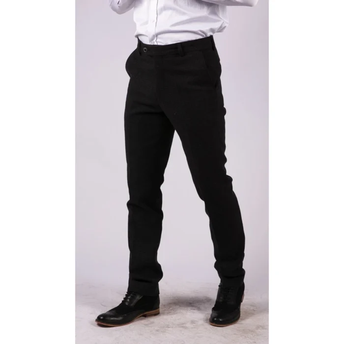Mens Black Tweed Trousers Check Vintage 1920s Gatsby Blinders Tailored Fit Grey Blue - Image 23