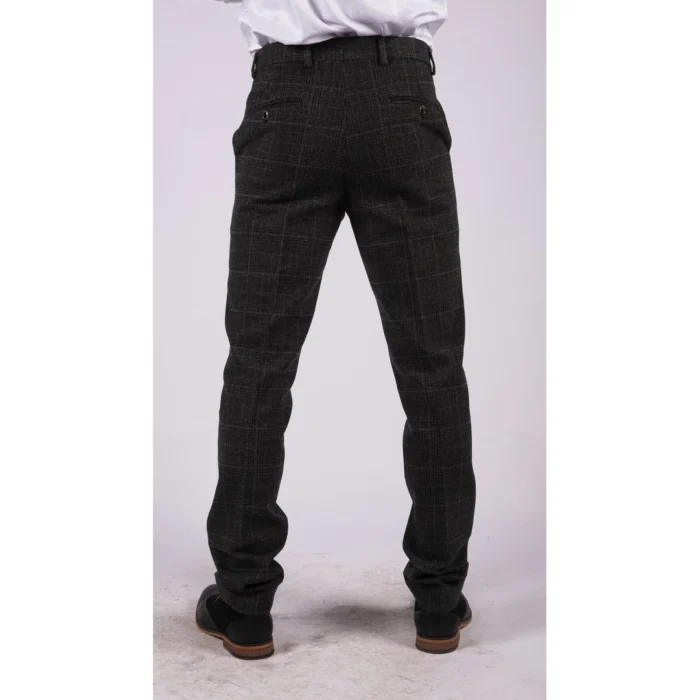 Mens Black Tweed Trousers Check Vintage 1920s Gatsby Blinders Tailored Fit Grey Blue - Image 27