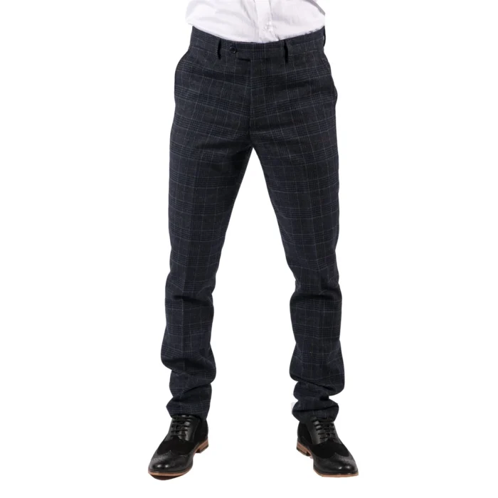 Mens Black Tweed Trousers Check Vintage 1920s Gatsby Blinders Tailored Fit Grey Blue - Image 30