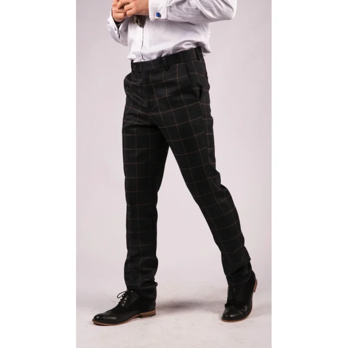 Mens Black Tweed Trousers Check Vintage 1920s Gatsby Blinders Tailored Fit Grey Blue - Image 31