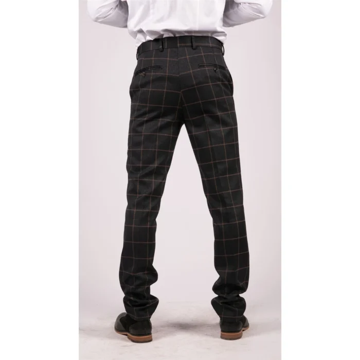 Mens Black Tweed Trousers Check Vintage 1920s Gatsby Blinders Tailored Fit Grey Blue - Image 33