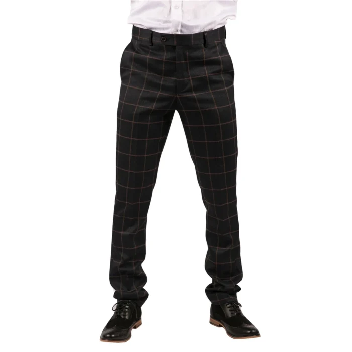 Mens Black Tweed Trousers Check Vintage 1920s Gatsby Blinders Tailored Fit Grey Blue - Image 32
