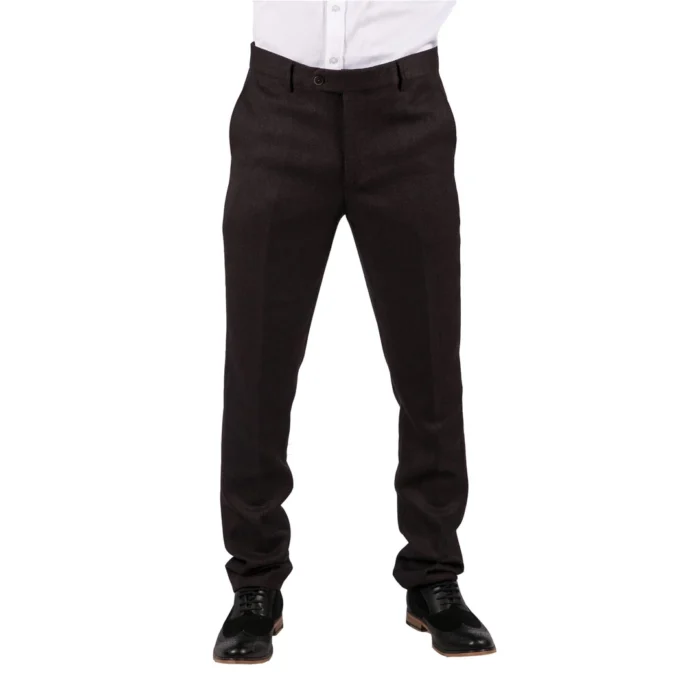 Mens Black Tweed Trousers Check Vintage 1920s Gatsby Blinders Tailored Fit Grey Blue - Image 4