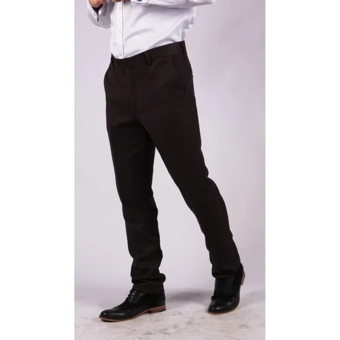 Mens Black Tweed Trousers Check Vintage 1920s Gatsby Blinders Tailored Fit Grey Blue - Image 6