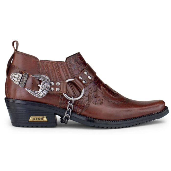 Mens Real Leather Croc Cowboy Riding Shoes Belt Chain Western Cuban Heel Dancing - Image 6