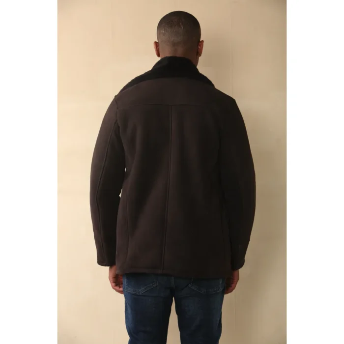 Men's Brown Shearling Sheepskin Car Coat - Image 3