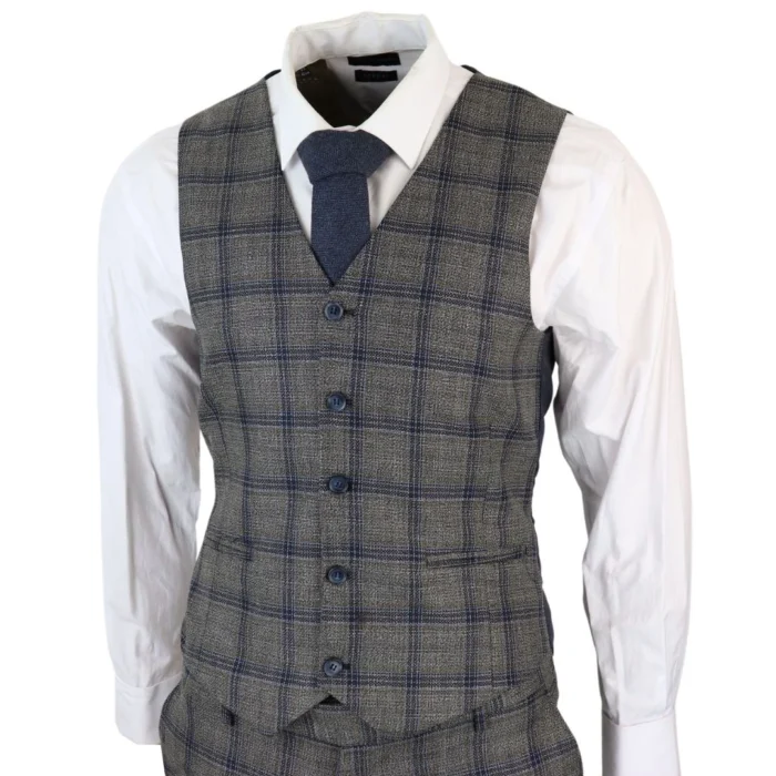 Men's Dark Grey 3 Piece Checked Suit Formal Business Dress Suits - Image 5