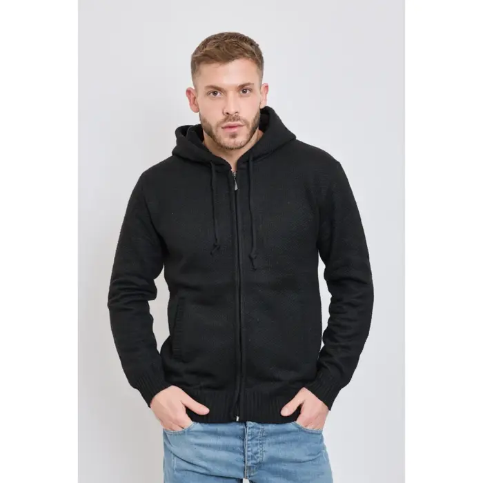 Mens Hoodie Jumper Jacket Fleece Fur Lined Top Knitted Warm Winter Casual Zipped - Image 1