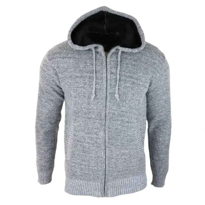 Mens Hoodie Jumper Jacket Fleece Fur Lined Top Knitted Warm Winter Casual Zipped - Image 3