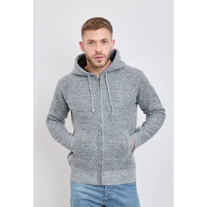 Mens Hoodie Jumper Jacket Fleece Fur Lined Top Knitted Warm Winter Casual Zipped - Image 4